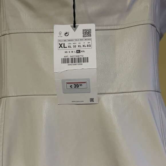 NWT Zara Faux Leather Midi Dress Winter White Bone Size  XL - Picture 9 of 10